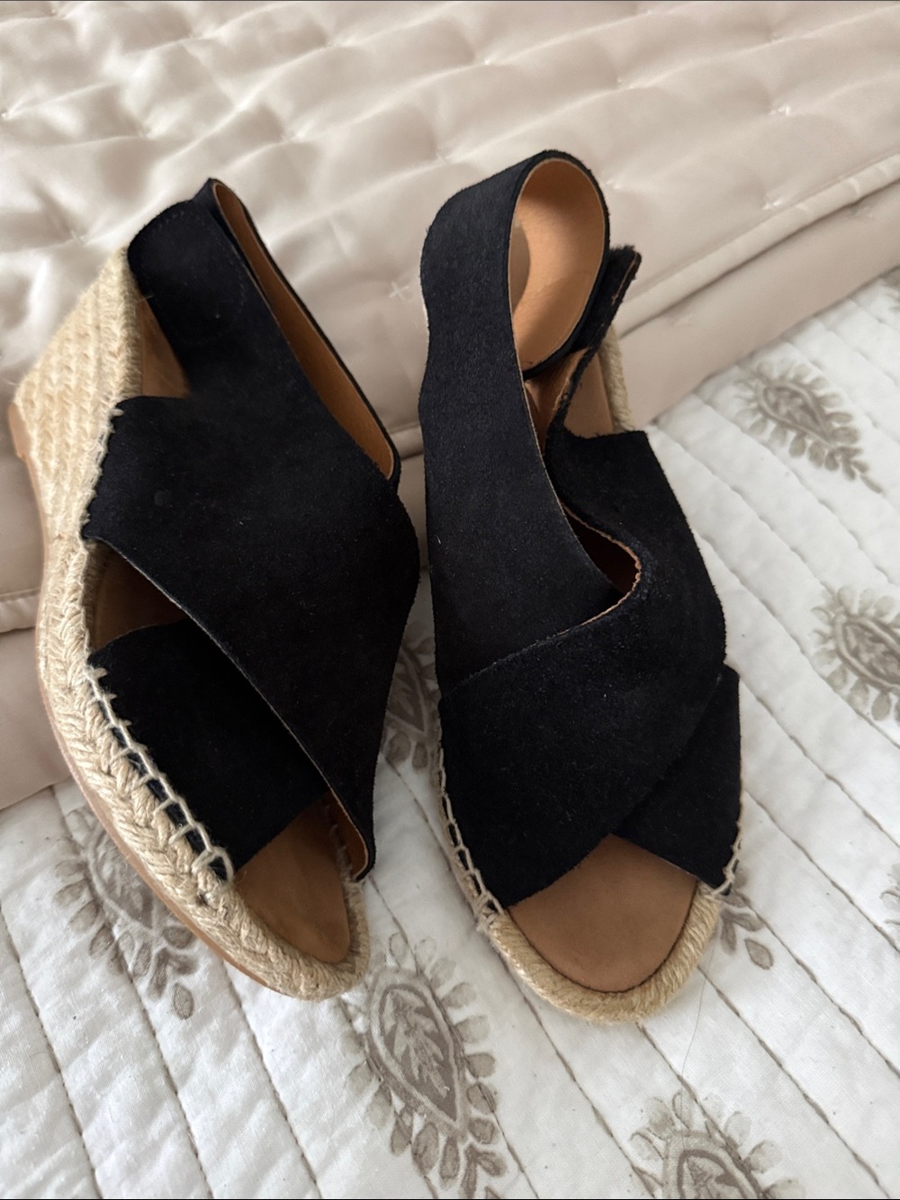 Women’s Black Espadrille Wedge Sandals - Classic Slingback by Walin & Wolff